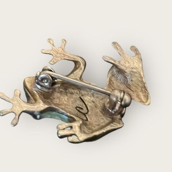 Liz Claiborne frog brooch gold tone and rhinestones - Picture 5 of 9